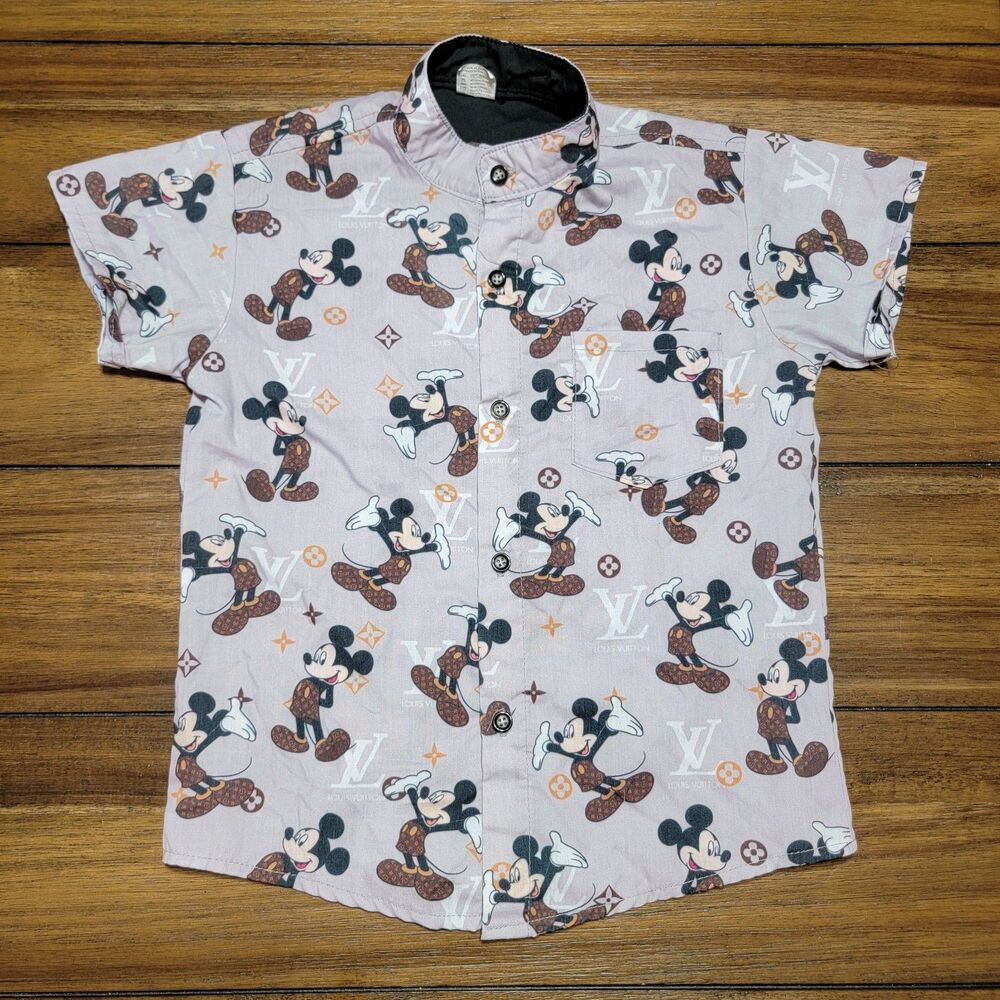 Mickey Mouse SS Grey Kids Button Up Shirt - Size 6